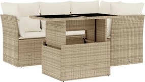 vidaXL 5 részes bézs polyrattan kerti ülőgarnitúra párnákkal
