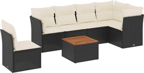 vidaXL 7 részes fekete polyrattan kerti ülőgarnitúra párnával