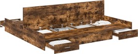 vidaXL Ágykeret tárolóval fiókkal Füstölt tölgy 200 x 200 cm Faanyag
