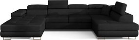 Fekete bársony kinyitható-tárolóhelyes sarokkanapé (jobb oldali-U alakú) Rodrigo – ELTAP