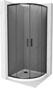 Mexen Rio, szögletes zuhany tolóajtóval 90 (ajtó) x 90 (ajtó) x 190 cm, 5mm szürke üveg, fekete profil + fehér Vékony zuhanytálca, 863-090-090-70-40-…