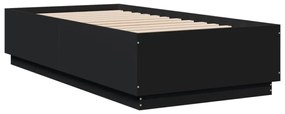 fekete szerelt fa ágykeret LED-világítással 90 x 190 cm