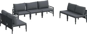 vidaXL Kerti Kanapé Szett párnával 7 pcs Fekete Acél
