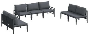 vidaXL Kerti Kanapé Szett párnával 7 pcs Fekete Acél