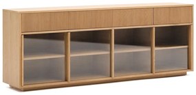 Natúr színű tálalószekrény tolóajtóval tölgyfa dekorral 200x80x40 cm Helvine – Kave Home