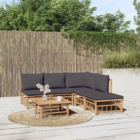 vidaXL 6 részes bambusz kerti ülőgarnitúra sötétszürke párnákkal