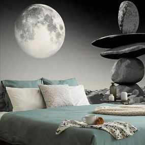 Fotótapéta kövek holdfényben fekete-fehérben