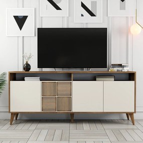 Krémszínű-natúr színű alacsony komód diófa dekorral 180x79 cm Milan – Kalune Design