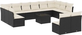 vidaXL 13 részes fekete polyrattan kerti ülőgarnitúra párnákkal