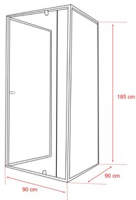 Flexi falsíkra szerelhető szögletes zuhanykabin 90x90 cm zuhanytálca nélkül fekete
