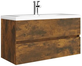 Füstös tölgy színű szerelt fa mosdószekrény 90 x 38,5 x 45 cm