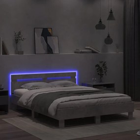 betonszürke ágykeret fejtámlával és LED-del 140x190 cm