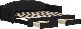 vidaXL fekete kihúzható szövet heverő fiókokkal 90 x 200 cm