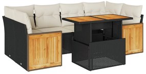 vidaXL 7 részes fekete polyrattan akácfa kerti ülőgarnitúra párnával