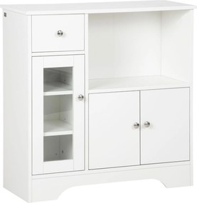 HOMCOM Fehér Oldalszekrény Modern Konyhai Szekrény Üveg Ajtóval Fiókkal Nyitott Polccal és Állítható Polcokkal 80x30x82 cm | Aosom