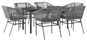 vidaXL 7 részes szürke polyrattan üveg kerti étkezőgarnitúra párnával