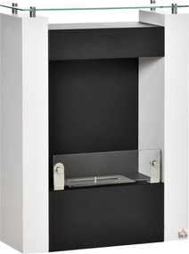HOMCOM Bioetanol Kályha 1.5 L Égető Hőálló Üvegtároló Polccal, 3 órás Égetési Idő, Méret: 60*20*79cm, Lángszabályozó és Fogantyú Tartozék - Fekete és