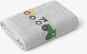 Goldea gyermek frottír törölköző - színes traktorok szürkén 30 x 50 cm