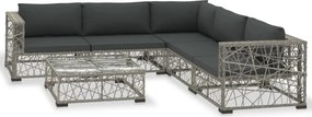 vidaXL 6-részes szürke polyrattan kerti bútorszett párnákkal