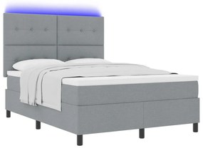 Rugós ágy matraccal és LED világítással szürkében, 140 x 200 cm textil