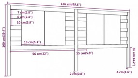 szürke tömör fenyőfa fejtámla 126 x 4 x 100 cm