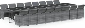 vidaXL 17 részes szürke polyrattan kerti étkezőgarnitúra párnával
