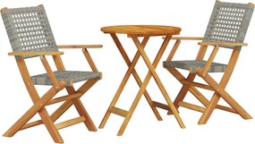 vidaXL 3 részes szürke polyrattan és tömör fa bisztrószett