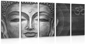 5-részes kép Buddha arc fekete fehérben
