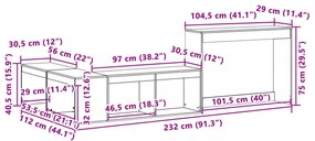 fehér tömör fenyőfa éjjeliszekrény íróasztallal 232x112x75 cm