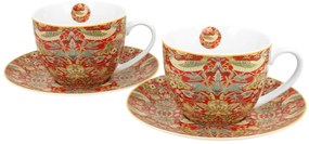 William Morris porcelán teás csésze 2 személyes díszdobozban Strawberry Thief Red