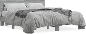 vidaXL szürke sonoma szerelt fa és fém ágykeret 150 x 200 cm