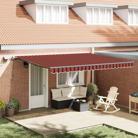 Kézi Behúzható Napellenző LED világítással, Narancs és Barna 450x350 cm