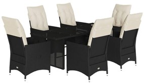 7 részes fekete polyrattan kerti étkezőgarnitúra párnával