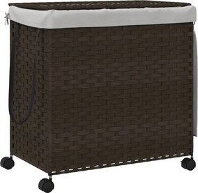 vidaXL sötétbarna rattan szennyeskosár kerekekkel 60x35x60,5 cm
