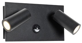 Kültéri fali lámpa fekete LED-del 2-lámpás mozgásérzékelővel - Simon