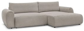 Világosszürkés bézs kordbársony kinyitható sarokkanapé (jobb oldali) Lucien – Bobochic Paris