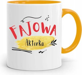 Színésznőnek Színésznő Bögre Sárga Születésnapi Ajándék fényképes nyomtatással