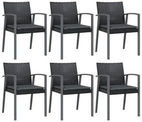 6 db fekete polyrattan kerti szék párnával 56,5x57x83 cm