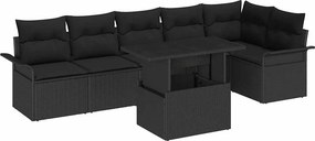 vidaXL Kerti Kanapé Szett párnával 7 pcs Fekete Poli rattan