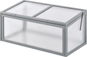 Outsunny Hidegkeret Fa és Polikarbonát Üvegház 90 x 46 x 40 cm Időjárásálló Hidegkeret Doboz Kerti Növényágyhoz Szürke | Aosom
