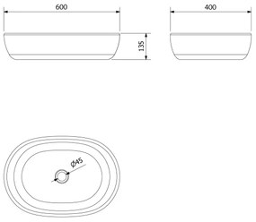 Sapho - PRIORI ráültethető mosdó 60x40 cm kerámia/fekete/kék