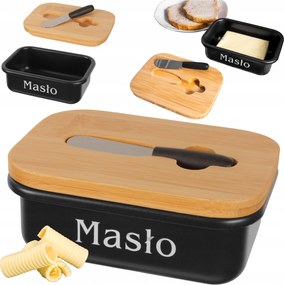 Fém vajtartó késsel és bambusz fedéllel konyhai vajtartó