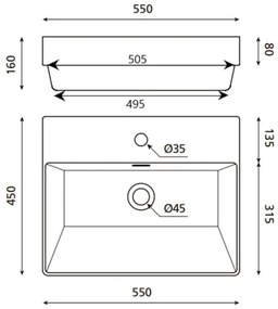 Bathco 0062 - Beépíthető mosdó FUNCHAL 55x45 cm porcelán/fehér