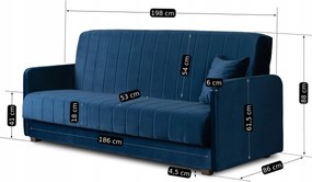Dönthető kanapé sötétkék színben, bársony kárpittal, PORTO