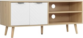 HOMCOM Modern TV állvány 2 ajtóval és 2 tárolóspolccal 46"-os TV-hez, 110x39x48.8 cm, Természetes és Fehér | Aosom