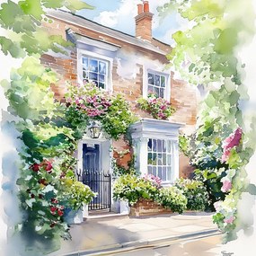 Vászonkép Canvas Építészet Anglia Ház Ajtó Kert Virágok 40x40