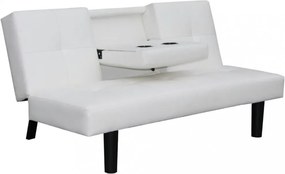 Fehér műbőr kanapé lecsukható asztallal
