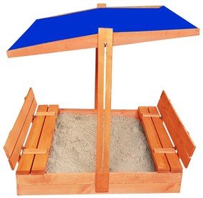 Zárható homokozó padokkal és kék tetővel 120 x 120 cm