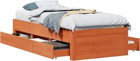 vidaXL viaszbarna tömör fenyőfa fiókos ágykeret matrac nélkül 75x190cm