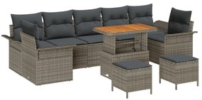 10 darabos kerti kanapé szett párnákkal Szürke Poli-Rattan Akáciával, 2 személyes kerti kanapé tárolóval és párnákkal Szürke Poli-Rattan, 3 darabos kerti étkező szett párnákkal Szürke Poli-Rattan Akáciával